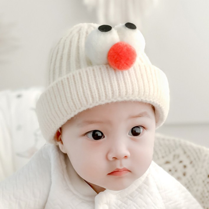 [당일발송] 아기 유아 신생아 베이비 겨울 방한 엘모 비니 꼭지 니트 모자
