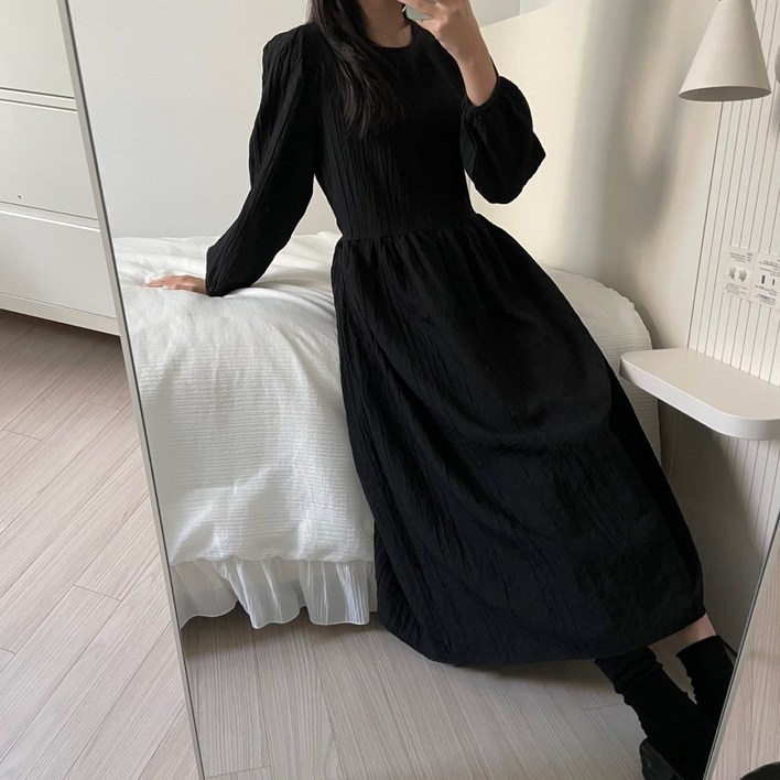 백억샵 여성 엘르 가을 긴팔 롱 원피스 편안한 롱치마