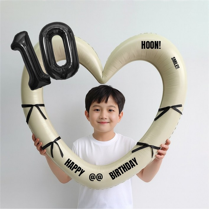 해피제이니 블랙 숫자 하트프레임 풍선 생일파티용품세트프리레터링 시트지 포함 포토존, 1세트, 10 크림하트