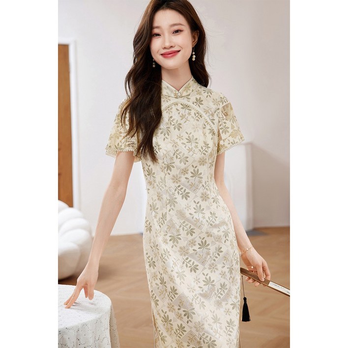 모한이미 기질 진주 자수 화포 스커트 여름 허리 여리여리 우아하고 부드러운 원피스 여