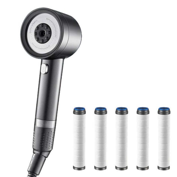 데일앤드 4단 온오프 수압상승 조절 필터샤워기 헤드 + 교체 필터 5p 세트, 그레이, 1개