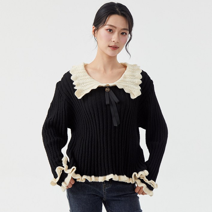 COMIRST 여성 빅사이즈 빅카라 긴팔 니트티