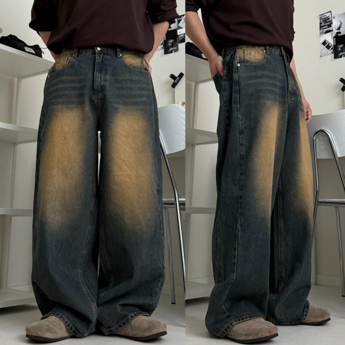 르위 빈티지 워싱 와이드 데님 팬츠 SXL