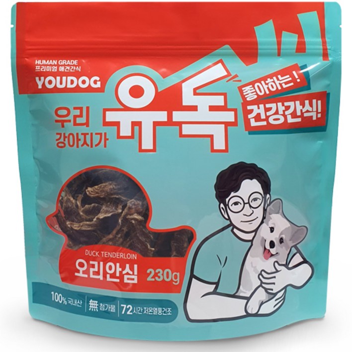 YOUDOG 유독개밥김선생이 만든 국내산 오리가슴살 수제간식 강아지간식 대용량 230g, 230g, 1개