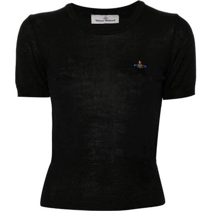 Vivienne Westwood [명품]24SS 비비안 웨스트우드 ORB 자수 니트 울 블랙 여성 티셔..
