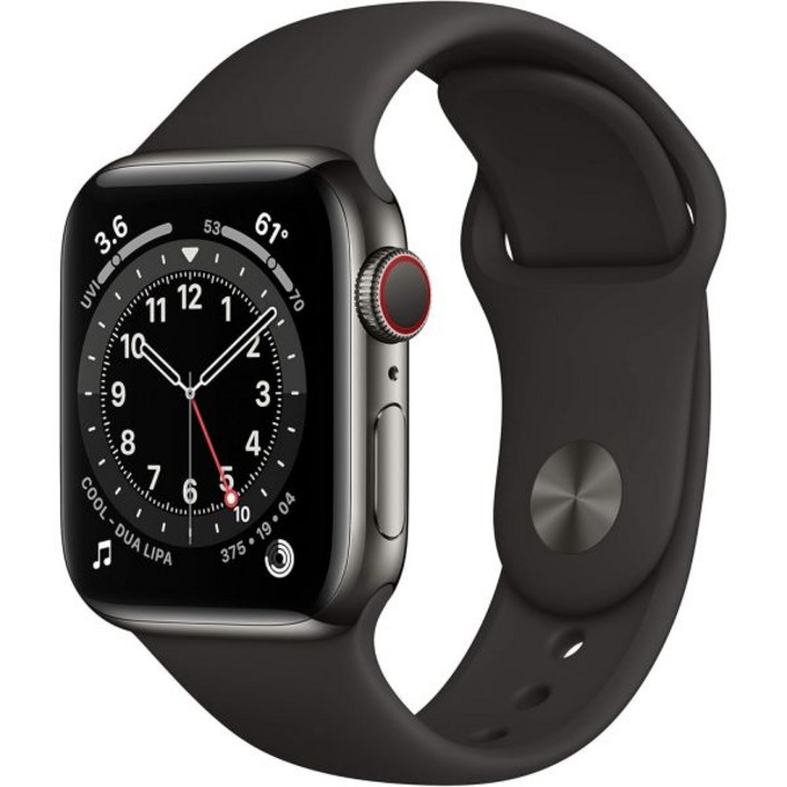Apple Watch 시리즈 6(GPS + 셀룰러, 40mm) - 블랙 스포츠 밴드가 있는 흑연 스테인리스 스틸 케이스(갱신)