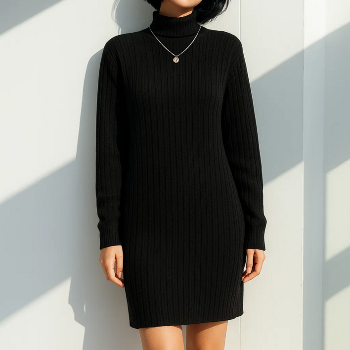데일로엔 여성 하이넥 골지 니트 긴팔 원피스