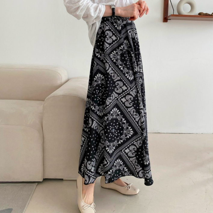 Rly 후레아 나염 페이즐리 맥시 스커트
