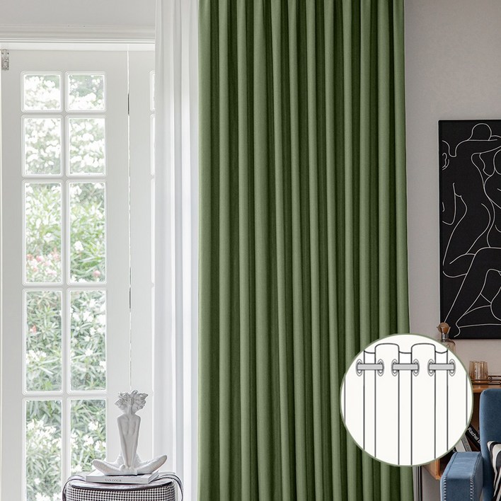 사계절암막커튼 3중직 거실용 쉐도우암막커튼 창문용암막커튼 원톤 아일렛형 2장