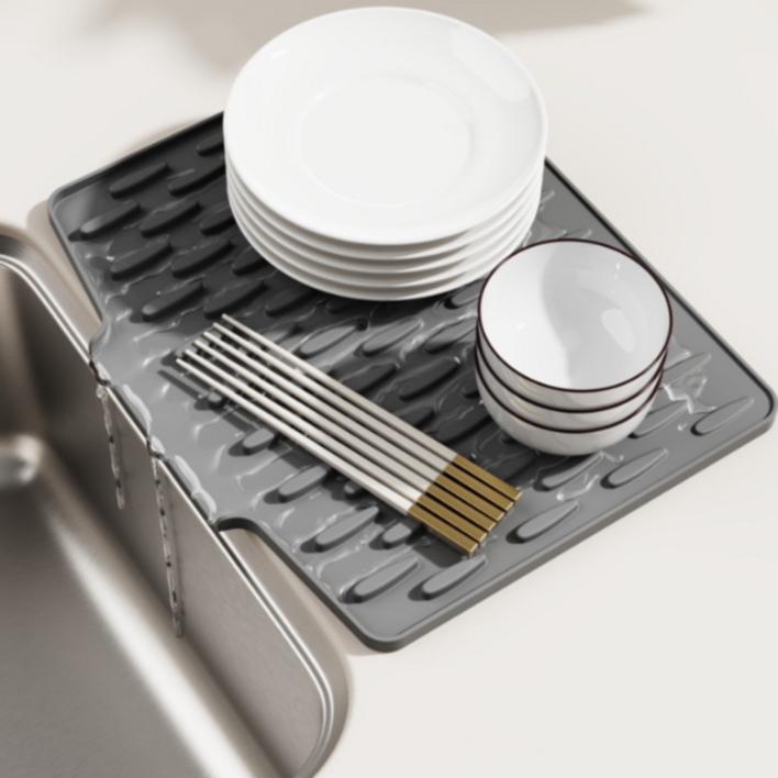 스텔스 미끄럼방지 물빠짐 접이식 식기 건조 매트, 1개, 그레이, 1단