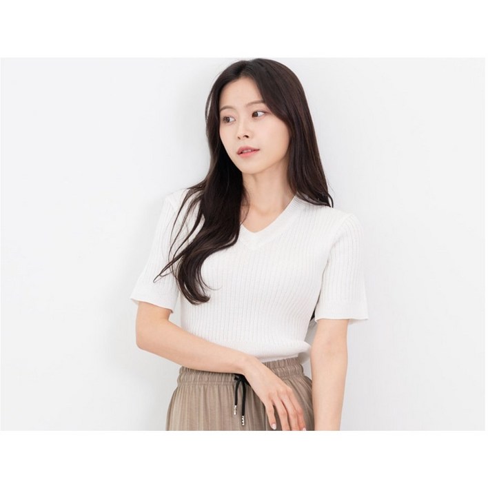 PKT 1037 여자크롭브이반팔니트티