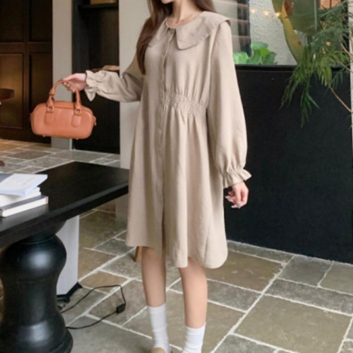 원피스 하객룩 가을 간절기 나들이 데일리 봄 밴딩 긴팔 러블리 캐주얼 가을 빅카라