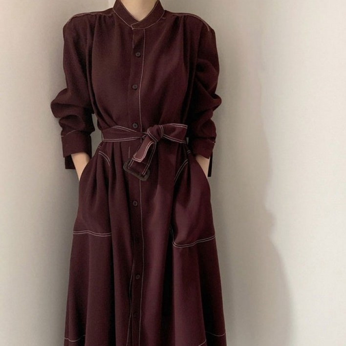 천하오 심플 원피스 싱글 롱스커트 트렌치형 원피스 TZ1048