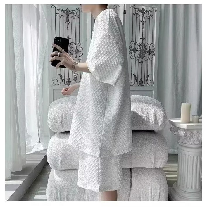 아톰닉 남자와플 셋업 몽드 텍스처 릴렉스 셋업 스노우 코튼 무드세트  화이트클라우드 릴렉스핏남녀공용 와플 반팔반바지 세트여름용 오버핏 와플 셋업