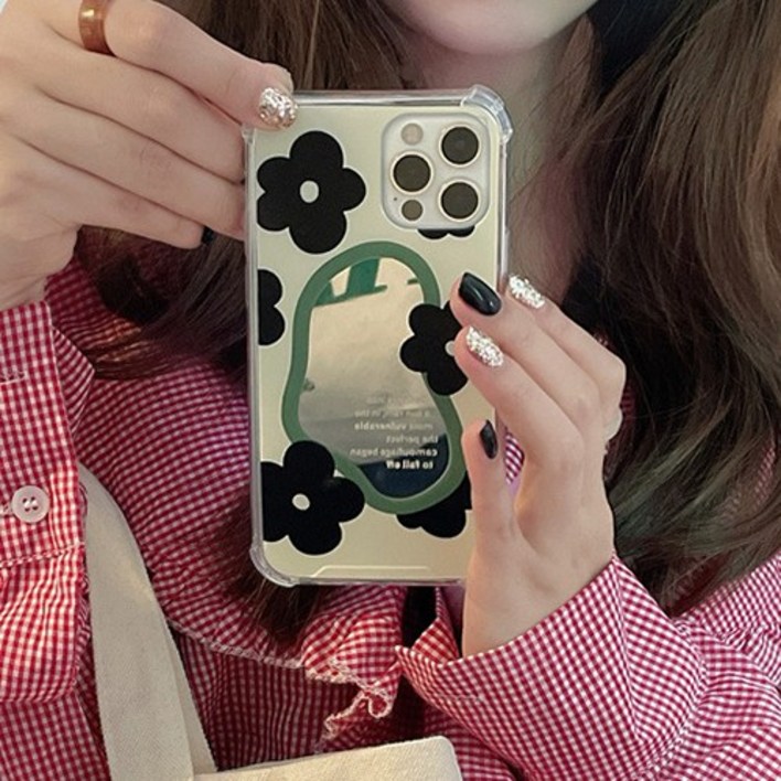 HSD 블랙 플라워 미러 아이폰 케이스