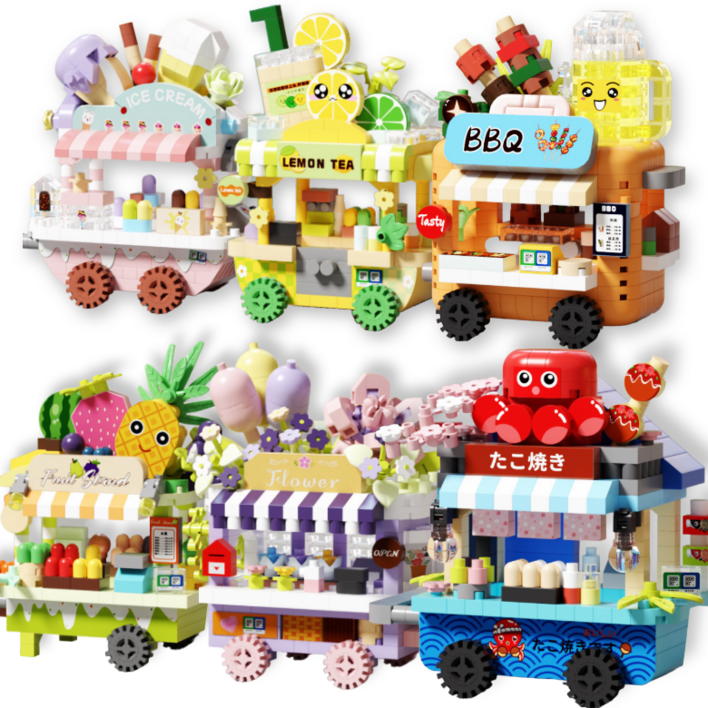 [나노킹-감성블럭] 스토어 푸드트럭 시리즈 나노블럭 6P 세트 2종 DN015, 푸드트럭, 6개