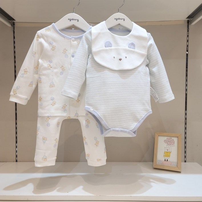 아가방강남점 선물포장 배송 귀여운 곰돌이 바디수트 내의 턱받이세트가성비 좋은 4종선물세트안심 무형광면100