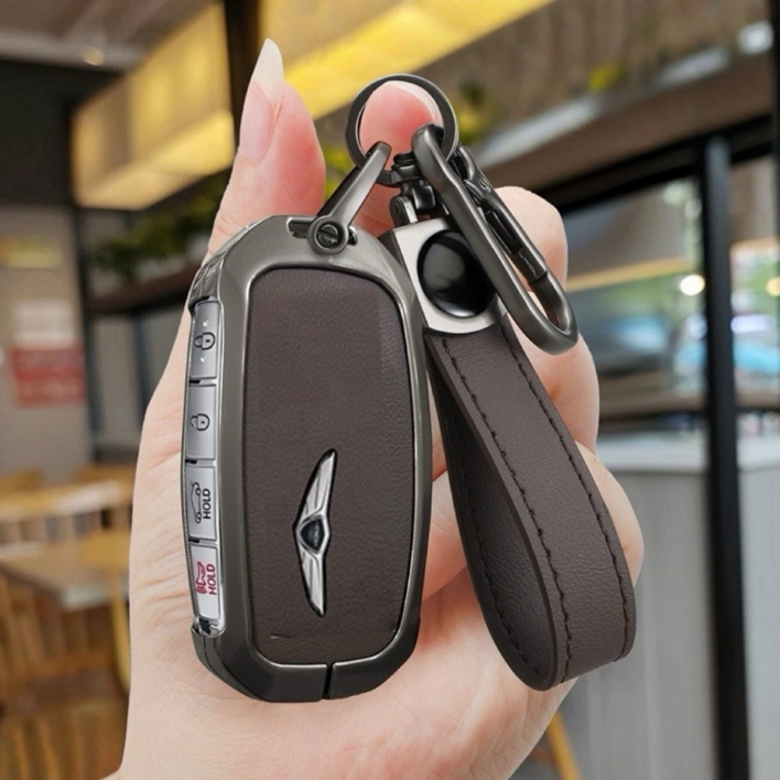 제니로이드 제네시스 호환 GV80,G80,GV70, G70 고급형 키 케이스, 모카 브라운