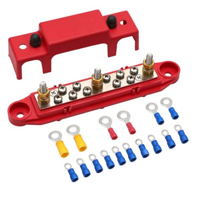 모페즈 버스바 3x14 포스트 10x8 나사 단자 전원 분배 블록 고리 페어 레드 블랙