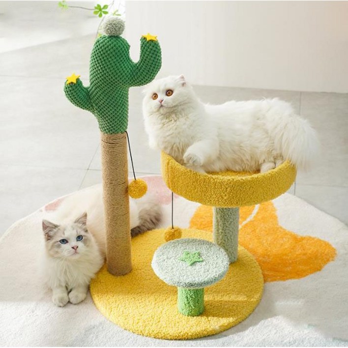 고양이 미니 캣타워 스크래쳐 3단 기둥형 선인장 소형, 1개, 옐로우