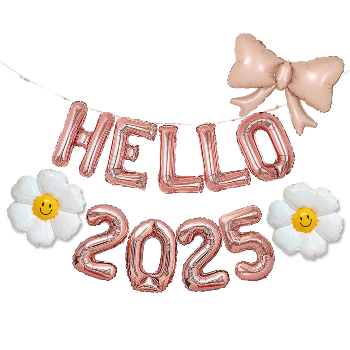 연말파티 헬로 HELLO 2025 리본 풍선 세트 4종 새해 풍선 파티용품 시무식 종무식 송년회 신년 장식 소품