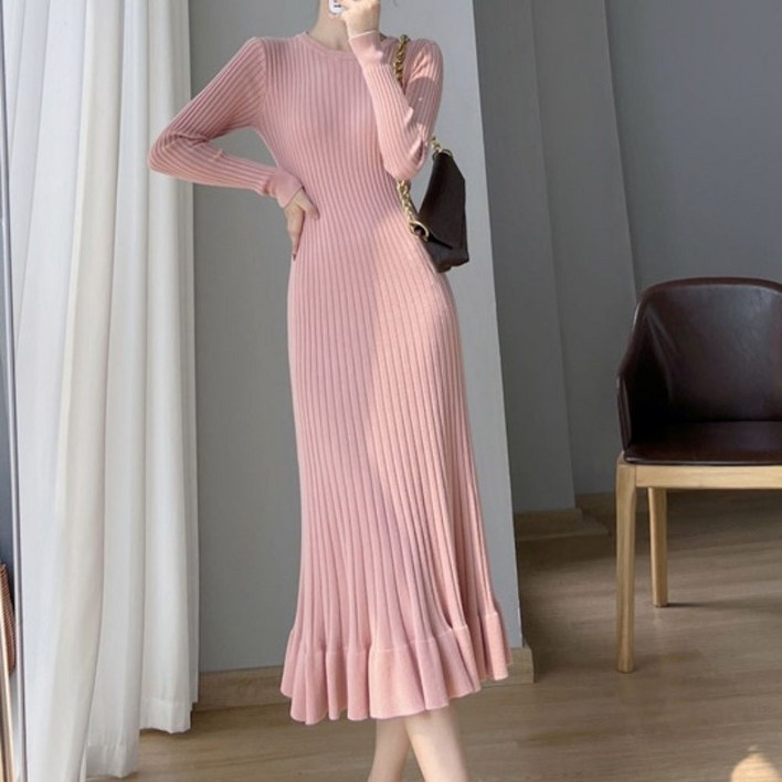 밑단 프릴 페미닌무드 신축성 슬림디자인 니트원피스988EA