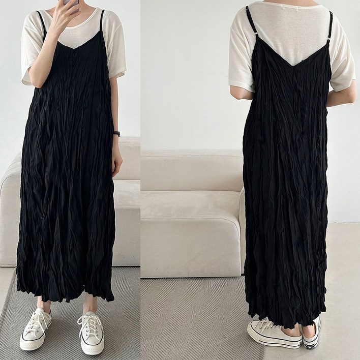 퍼니걸스 6291 뷔스티에 끈 플리츠 주름 롱 원피스 여성의류