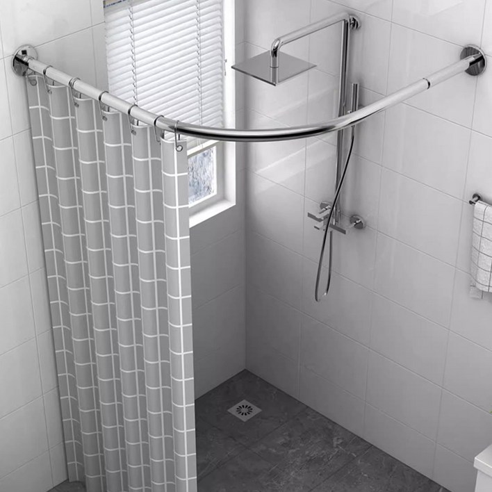 스테이 무타공 욕실 화장실 코너 방수 샤워 커튼봉 압축봉 욕조 커튼 파티션, 스테이실버 B타입, 1개