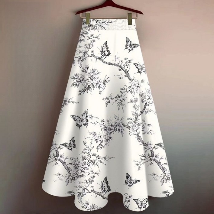 유니픽 여성 봄여름 꽃무늬 프린트 스커트 신축성 하이웨이스트 디자인zhb