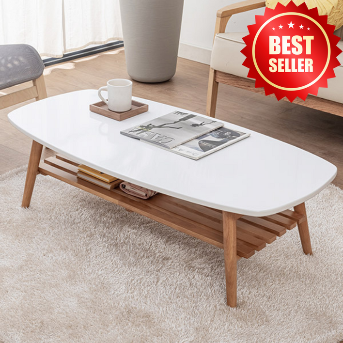 우드공간 원목접이식 선반형 거실테이블 소파테이블, 리빙 선반형테이블1100화이트