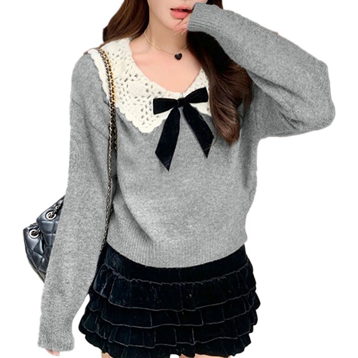 여성스웨터 간절기 리본 니트긴팔티 DH3M00786