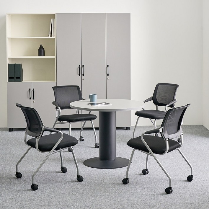 퍼스 회의용 원형테이블 900, 선택블랙프레임  선택2아카시아