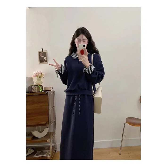 COSYEVNO 여성 투피스 세트 겨울 신상 패션 심플 루즈핏 캐주얼 편안한 상의+스커트 BCXwytz-20