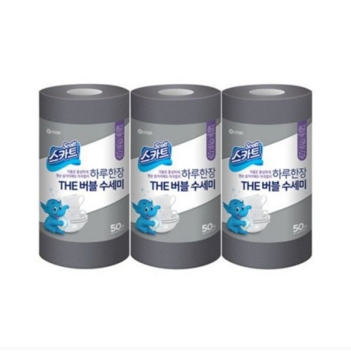 스카트 하루 한 장 The 버블 수세미 50p, 그레이, 3개 주방용품
