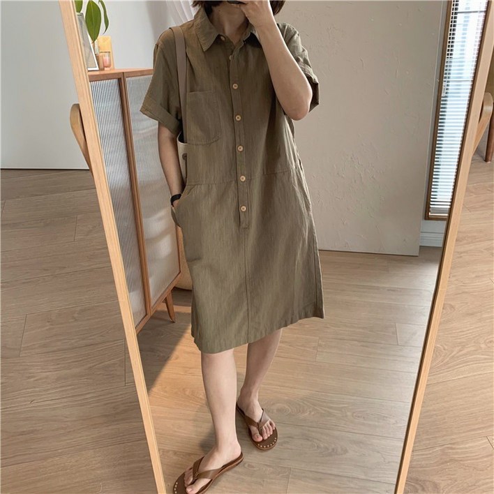 Brodio 데일리 빅사이즈 바스락 셔츠 반팔 아노락 원피스 Brodio 데일리 빅사이즈 바스락 셔츠 반팔 아노락 원피스