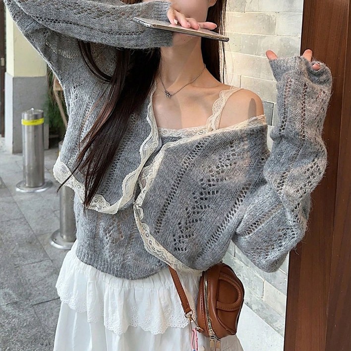 SOSISI 여성 데일리 펀칭 니트 가디건 세트 DH3S00788