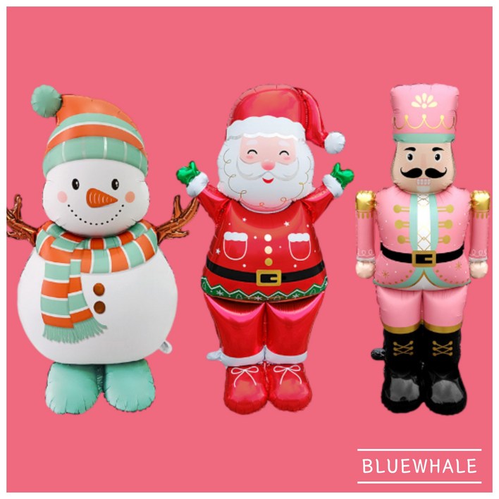 블루고래 크리스마스 산타 눈사람 호두까기 병정 대형 스탠딩 3종 풍선 세트 홈파티 이벤트 풍선, 1세트