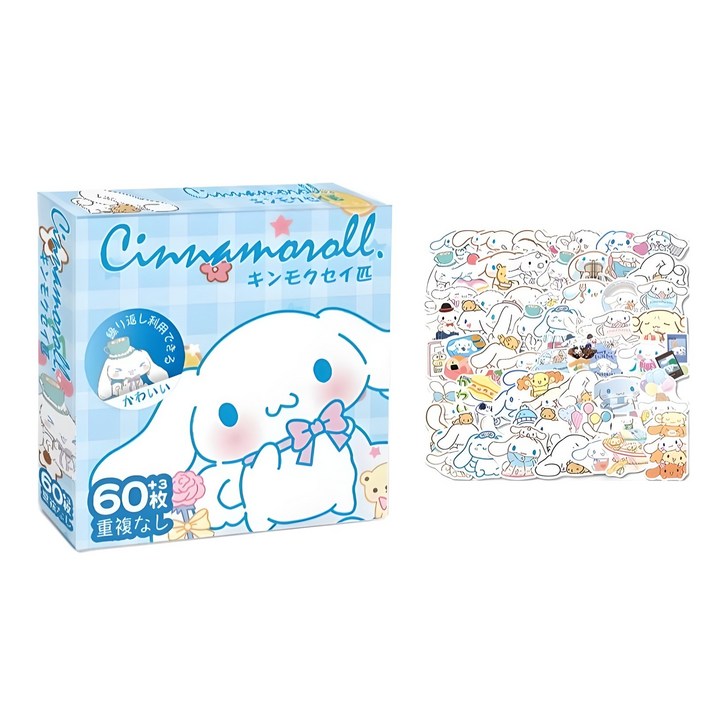 산리오 다꾸 스티커 최저가 60+3장 pvc스티커 헬로키티