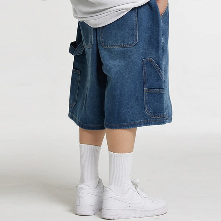 누적판매 12만장 크림소다랩 남녀공용 버뮤다 카펜터 숏밴딩 데님팬츠 반바지 커플바지