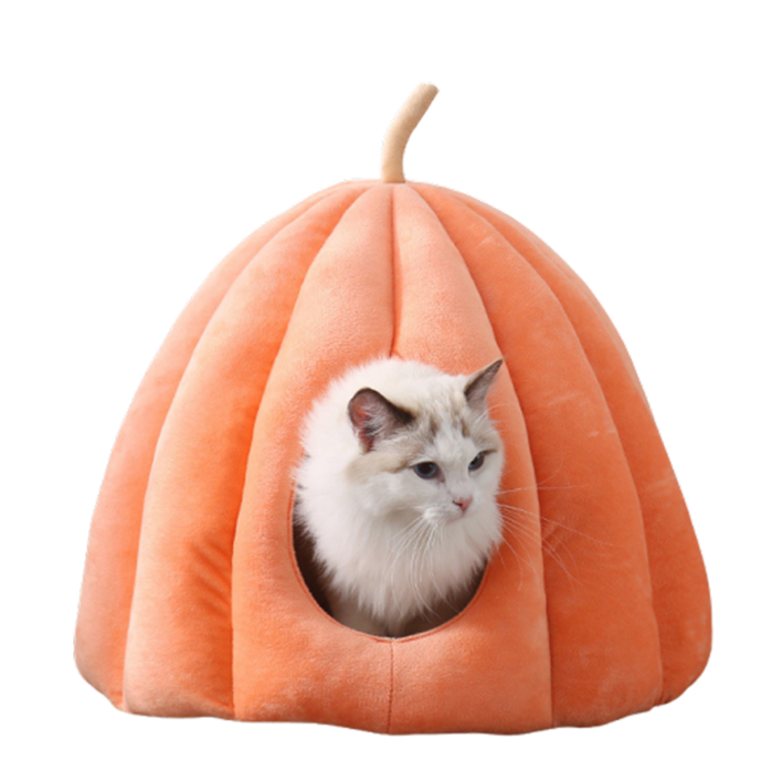 옥희독희 고양이 극세사 호박 숨숨집 하우스, 오렌지, 1개