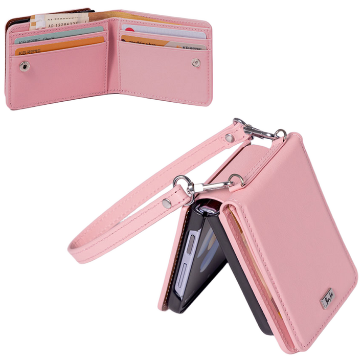 본아띠 RIVERA 천연소가죽 B.B.G 지갑형 갤럭시 Z플립 케이스핸드 스트랩