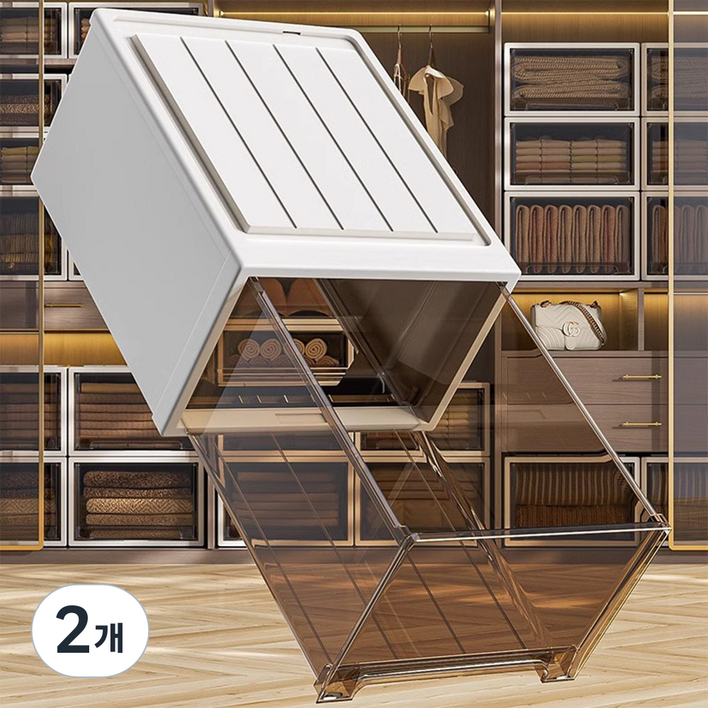 보리보 리빙박스 플라스틱 옷장 수납정리함, 2개, 브라운