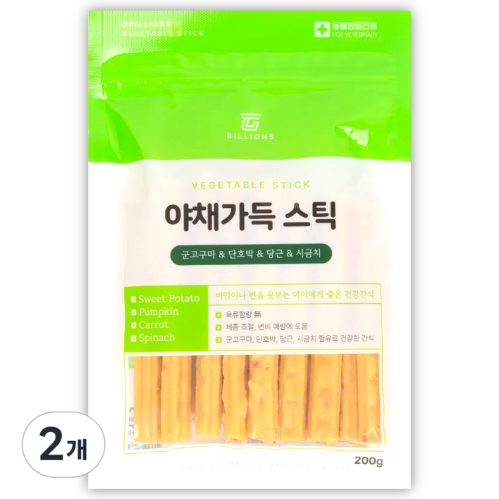 야채가득 스틱 강아지 간식, 2개, 200g, 야채가득스틱