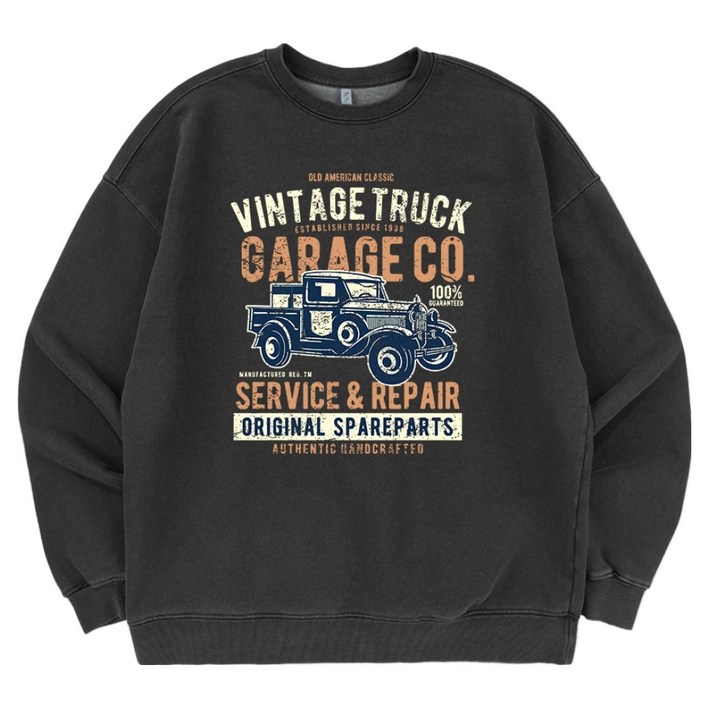 일루소 600G 피그먼트 빈티지트럭 맨투맨