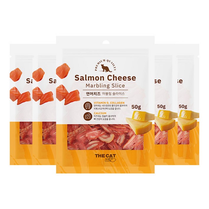 더캣 마블링 슬라이스 고양이 간식 50g, 연어 치즈 혼합맛, 5개