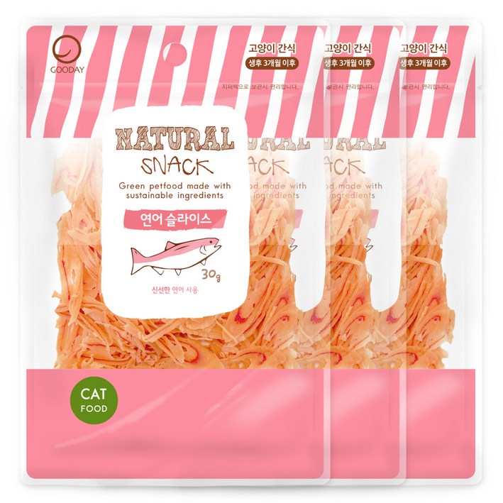 굿데이 고양이 네츄럴스낵 슬라이스 간식, 연어, 30g, 3개