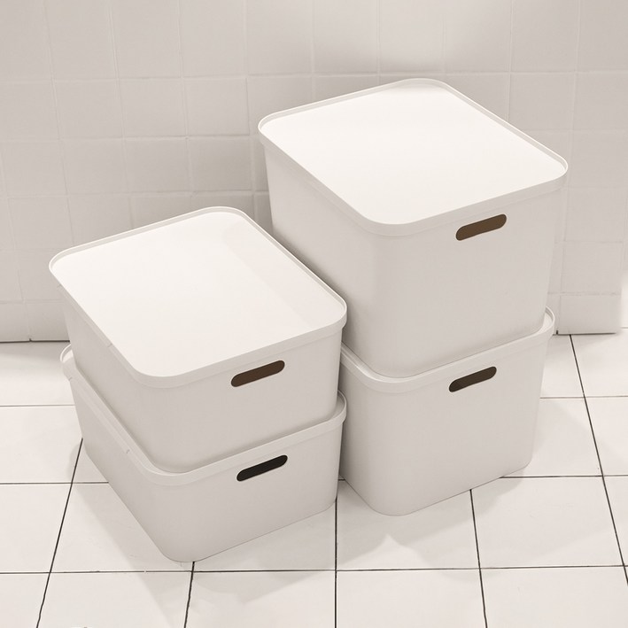 아임홈리빙 더채움 손잡이 팬트리 수납함 2종 x 2p 세트, 화이트, 1세트