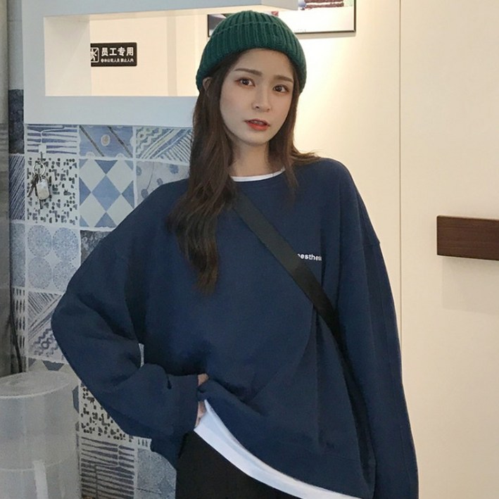 엘쏘 여성용 레터링 루즈핏 롱 슬리브 맨투맨