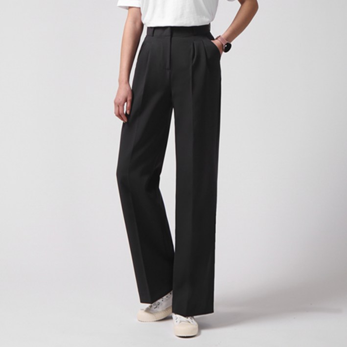 레몬소울 여성용 밴딩 스판 링클프리 핀턱 와이드 숏 슬랙스 6790