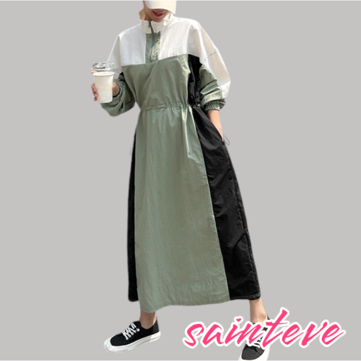 세인트이브 JMY1081 빅사이즈 배색 바집업 아노락 긴팔 배색롱원피스 세인트이브 JMY1081 빅사이즈 배색 바집업 아노락 긴팔 배색롱원피스